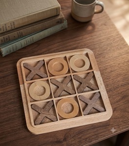 Natural Crafts Handmade Eco-friendly Wooden Tic Tac Toe Board Game <b>Set</b> <b>Square</b> XO Strategy Toy for Home Decoration - Product Image 1