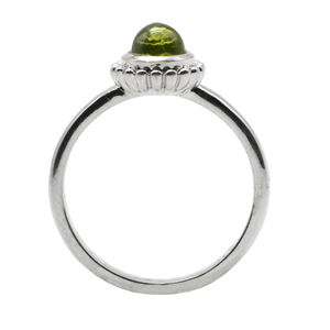 Elegant 925 <b>Silver</b> Rhodium Finish Green Peridot Color Round Cabochon <b>Statement</b> <b>Ring</b> for Women Jewelry - Product Image 1