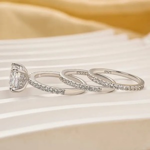 925 Moissanite Diamond Princess Cut Wedding <b>Ring</b> With <b>Two</b> Classic Wedding Bands in White Gold Plated with D Color & VVS Clarity. - Product Image 2