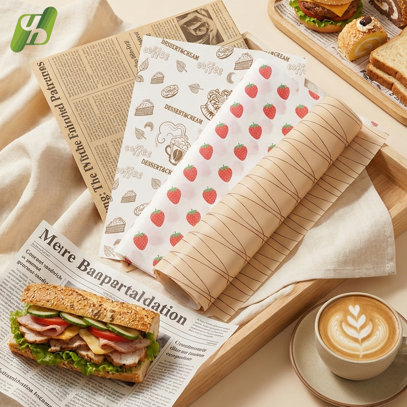 Wholesale Grease Resistant Wrapping Paper with Custom Size Pattern and Logo for Bakery Food Service
