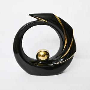 2025 Best Seller 2 tone black gold ceramic <b>elephant</b> statues set of two elegant abstract lucky figurines - Product Image 1