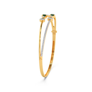 Brazalete Doble con Lazo Verde y Diamantes, Banda Doble en Oro Amarillo y Diseño Lineal Elegante - Product Image 1