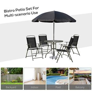 6 Piece Patio <b>Dining</b> Set for 4 Round Glass <b>Table</b> with Umbrella and 4 <b>Folding</b> <b>Dining</b> Chairs Outdoor Garden Set - Product Image 6