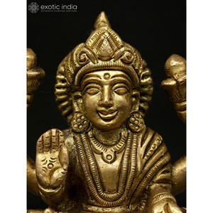 Ídolo de latón hecho a mano de 4 pulgadas de la diosa Lakshmi Postura de bendición de cuatro brazos para el hogar y el templo Hecho EN LA India - Product Image 3