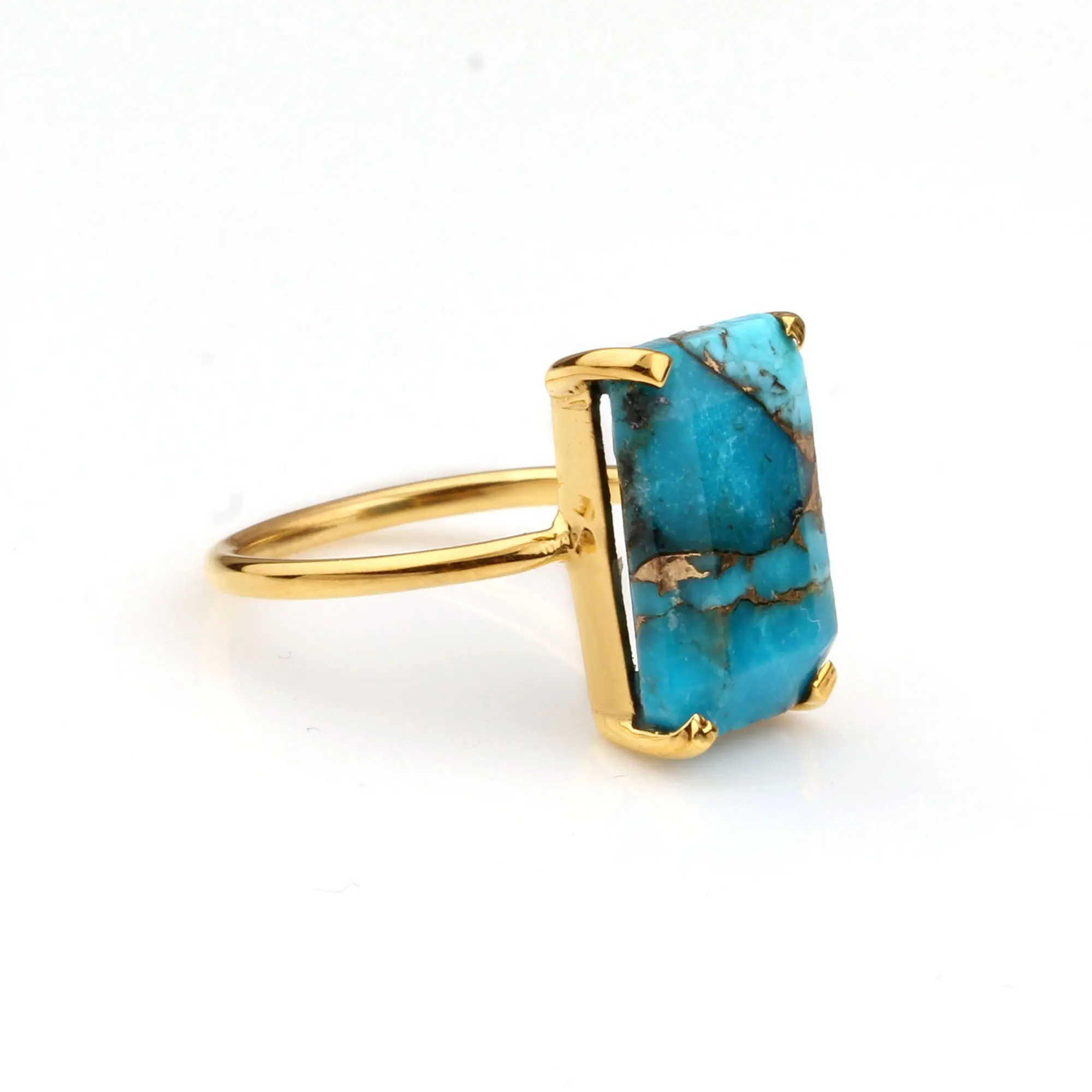 Blue Copper Turquoise Gemstone Wholesale Suppliers 925 Sterling Sterling Rectangle Bezel Setting 14k 18k 24k Gold Plated Ring