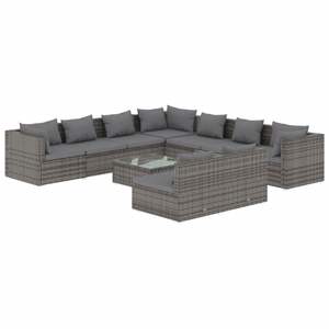 Conjunto de Muebles de Jardín de Ratán PE Gris con Acero con Recubrimiento en Polvo, Plástico y Vidrio - Muebles de Exterior Duraderos - Product Image 2