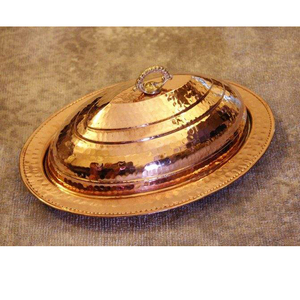 Plat de service en métal plaqué or de style ottoman fait à la main avec couvercle, plat de service vintage orné et embossé - Product Image 1