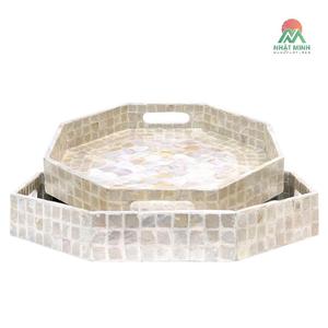 Plateau de service octogonal décoratif élégant fait main avec motif mosaïque en coquillages et incrustation de nacre pour la restauration à domicile ou à l'hôtel - Product Image 2