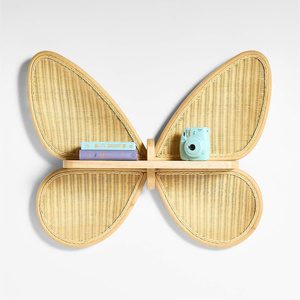 Encantador estante de pared decorativo de ratán con forma de mariposa para habitación infantil, almacenamiento, exhibición y decoración del hogar. - Product Image 3