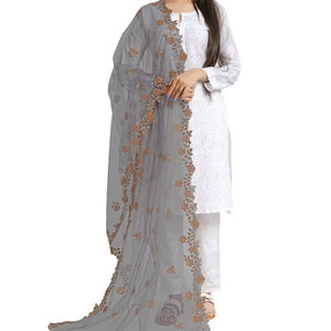 Magnifique dupatta en tissu filet indien et pakistanais, best-seller, avec broderie fantaisie, pour mariage, tenue traditionnelle pour femmes et jeunes filles - Product Image 1