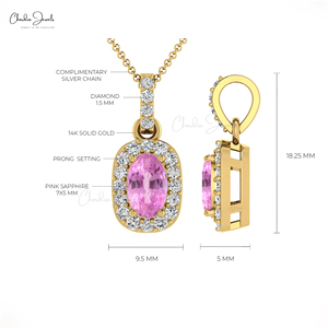 Handmade 14k <b>Solid</b> <b>Gold</b> Natural 7x5mm Oval Cut Pink Sapphire & Diamond Halo <b>Pendant</b> Wholesale Wedding <b>Pendant</b> Jewelry Supplier - Product Image 4