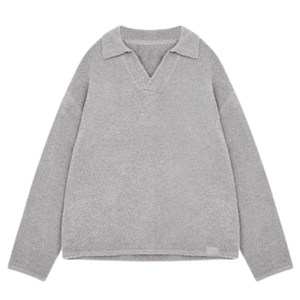 Polo de Manga Larga de Punto Bouclé Gris Jaspeado, Cómodo y Elegante, Ideal para un Estilo Casual y Relajado - Product Image 1