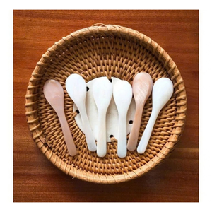 Cuillère artisanale de luxe en nacre naturelle, polie miroir, à manche court, du Vietnam, pour servir le caviar, les condiments et le sel - Product Image 2