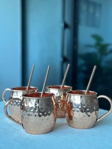 <b>Copper</b> hammered mug set for elegant holiday beverage culture hammered finish metal <b>cups</b> durable reusable serving mugs - Product Image 3