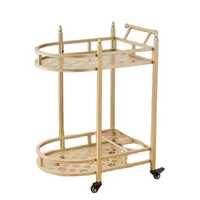 Chariot de service de luxe en or sculpté, style royal européen classique, à 2 niveaux, en verre, pour vin et boissons, chariot roulant pour hôtel