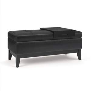 Panchina ottomana nera con vassoio elegante e pouf - Product Image 1