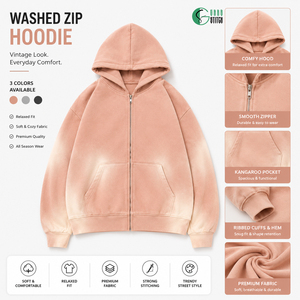 Sudadera con capucha y cremallera personalizada, estilo vintage con lavado ácido, de forro polar oversize, fabricante OEM ODM - Product Image 1