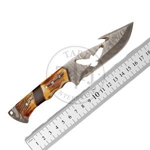 Cuchillo de caza de hoja fija de Damasco de grado industrial personalizado premium con punta de caza de 8 pulgadas y mango de cuerno táctico OEM - Product Image 3