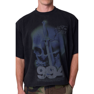 T-shirt homme col rond manches courtes, motif graphique avant et arrière, coupe ample, streetwear, vente en gros, personnalisable OEM, en jersey de coton, référence 994 - Product Image 4