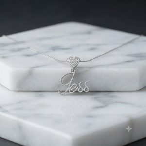 925 Silver Cursive Script Customizable Iced Moissanite Diamond Custom Initial Letter Romantic Heart Bail <b>Pendant</b> Necklace Charms - Product Image 2