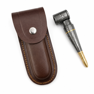 Jexmoo Pipa de Fumar de Acero de Damasco de Lujo Hecha a Mano, Reutilizable, con Funda de Cuero, Regalo para Papá, Esposo, Novio - Product Image 4