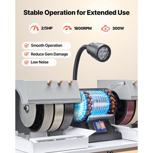 Macchina Lucidatrice per Pietre da 8 Pollici, 3/4 HP, 1800 RPM, Efficiente, con Lampada LED e Sistema ad Acqua, Macchine Specializzate per Lucidatura - Product Image 3