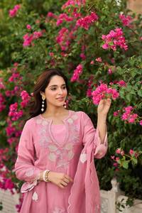 Salwar Kameez Rosa de Algodón para Mujer, Corte Holgado, Estilo Étnico Tradicional Indio, Largo hasta el Tobillo, con Bordado, Estilo Casual - Product Image 6
