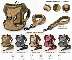 Harnais pour chien en nylon rembourré doux avec laisse assortie, fermeture à boucle réglable, imprimé animal, style sportif, bordure réfléchissante pour chiens de taille moyenne - Product Image 1