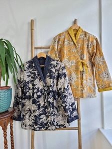 100% Cotton Bath Robe Beach Kimono Dressing Gown <b>Cardigan</b> Floral Butterfly Winter Dress V-neck Drawstring Closure Breathable - Product Image 1