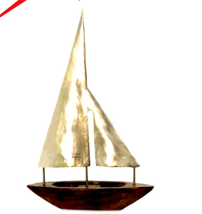 Decoración de Interiores, Decoración Metálica con Base de Madera, Escultura de Hierro con Forma de Bote, Diseño Moderno para Sala de Estar - Product Image 1