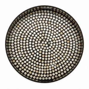 Mother of Pearl Inlay Serving Tray Round Turquoise <b>Mosaic</b> Shell Ottoman Platter Wholesale Luxury MOP Decorative Tray for Sale - Product Image 6
