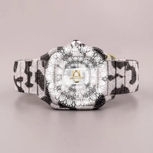 premium silver tone <b>mens</b> moissanite <b>watch</b> analog display quartz movement 10 bar water resistant folding clasp luxury wristwatch - Product Image 3