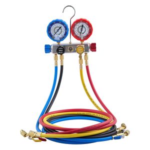 Set di Manometri AC per Refrigeranti R22 R12, Manometri AC a 4 Vie con Tubi da 5 Piedi per Sistemi di Condizionamento Auto e Domestici - Product Image 1