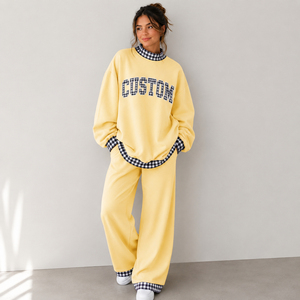 Conjunto Deportivo Oversize para Mujer, Sudadera de Cuello Redondo, Pantalones Anchos, Traje de Dos Piezas de Felpa Personalizado, Ropa Deportiva Urbana para Mujer - Product Image 6