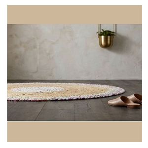 Handwoven <b>Round</b> Jute Rug Natural Braided Cotton Border Boho Rustic Floor <b>Carpet</b> Living Room Bedroom Home Decor Mat OEM - Product Image 4