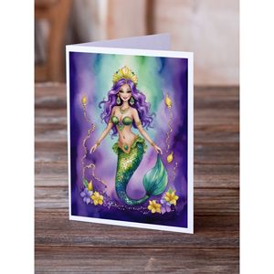 Mermaid Mardi Gras Whimsical A7 Tarjetas de notas en blanco Paquete de 8 con sobres Tarjetas de felicitación de tamaño 5x7 - Product Image 2