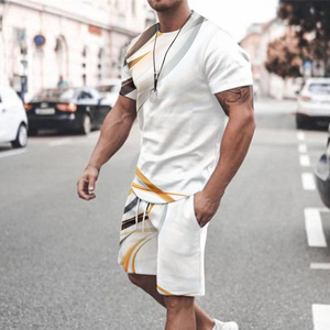 เสื้อยืดและกางเกงขาสั้นผู้ชายสไตล์วินเทจรักษ์โลก ชุดกีฬาฤดูร้อน 2 ชิ้น สีพื้น - Product Image 6