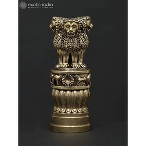 4 pulgadas latón Satyamev Jayate emblema nacional de la India escultura hecha a mano para el hogar y las oficinas hechas en la India - Product Image 1