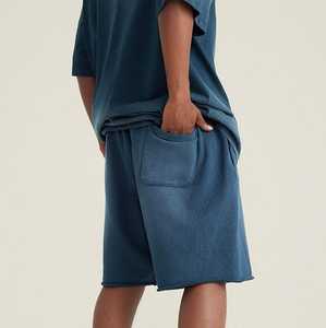 Shorts en molleton de coton personnalisés avec logo pour hommes, délavés à l'acide, style streetwear décontracté d'été, en French Terry, vente en gros OEM - Product Image 3