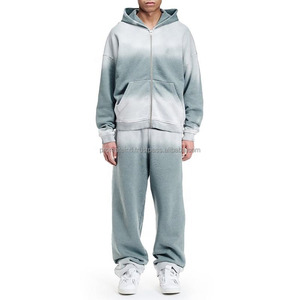 Pantalon de survêtement et sweat à capuche évasés en éponge française vintage personnalisés pour hommes avec survêtement du fabricant à imprimé délavé au soleil - Product Image 4
