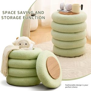 Pouf Contenitore Rotondo Moderno in Sherpa con Vassoio Ribaltabile, Sgabello da Toeletta in Teddy, Sedia Imbottita per Trucco, Arredo Casa - Product Image 3