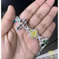 Luxuriöses Iced-Out Moissanit Mehrfarbiges Blumen- und Kreuz-Verbindungsarmband Hip-Hop Bling Schmuck mit Rosa Steinen