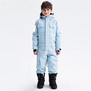 High Quality Children Heated Light Blue <b>Waterproof</b> Ski Jumpsuit Hood Zipper Closure Synthetic Insulation Outdoor Winter Wear - Product Image 1