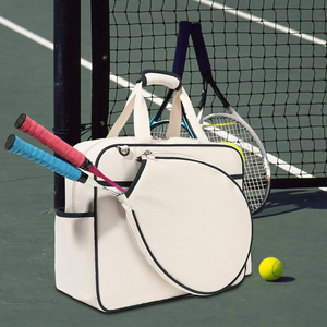Cream Oxford Tennis Racket <b>Bag</b> 50-70L Zipper Closure Waterproof Sports <b>Duffel</b> With Side Pockets - Product Image 6