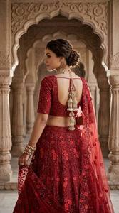 Vestido de novia tradicional Divyam Creation, bordado, de malla, con relieve, de secado rápido, elástico, largo hasta el suelo, estilo India-Pakistán para mujer - Product Image 5