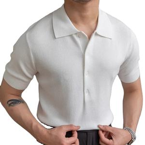POLO para hombre, moda de verano, rayas simples, transpirable, cómodo, informal, cuello en V, ajustado, abotonado, camisetas de manga corta - Product Image 4