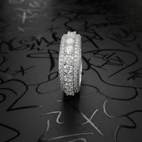Bague Éternité Scintillante pour Homme en Argent 925 Plaqué Or 18K, Sertie de Moissanite Cœur Couleur D, Qualité VVS GRA, 5 Rangs, Style Rappeur