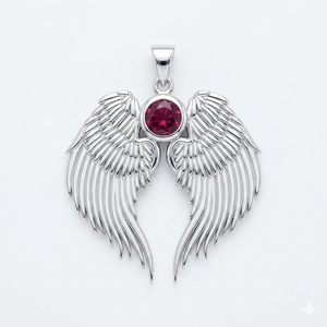 Pendentif Aile d'Ange Gardien en Grenat, Pierre de Naissance, Plaqué Argent avec Cristal Rond 3 cm, Breloque Aile Céleste, Bijou Pierre de Naissance - Product Image 4