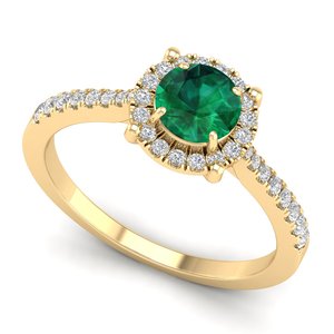Bagues de fiançailles halo en or massif 14 carats avec diamants certifiés IGI pour femmes, prix de gros REYES, bijoux fins de luxe avec pierres précieuses émeraude. - Product Image 2