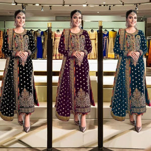 Lujoso terciopelo bordado Shalwar Kameez elegante colección de invierno para indio pakistaní Chinon Dupatta Santoon traje inferior - Product Image 1